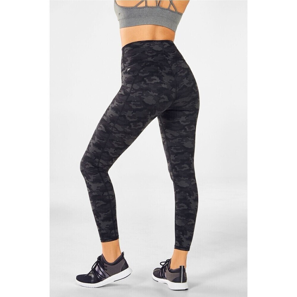 Fabletics High-Waisted Printed Heathered Legging Gray Heather Camo M Athleisure